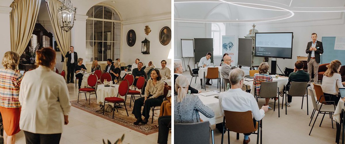 Teilnehmer:innen bei einem Workshop und einer Feier